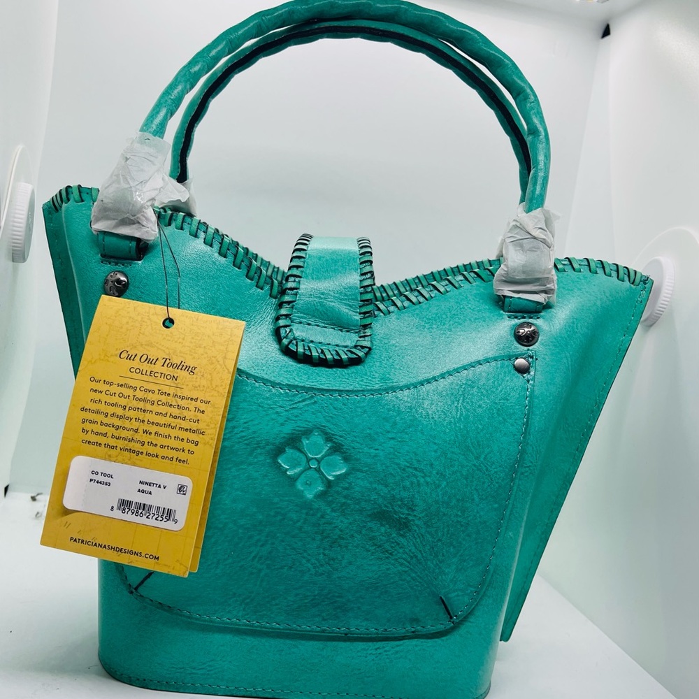 🌷Patricia Nash🌷100% Handmade Leather Crossbody, Tote/Bag, Green/Teal/Aqua NWT - Picture 3 of 13